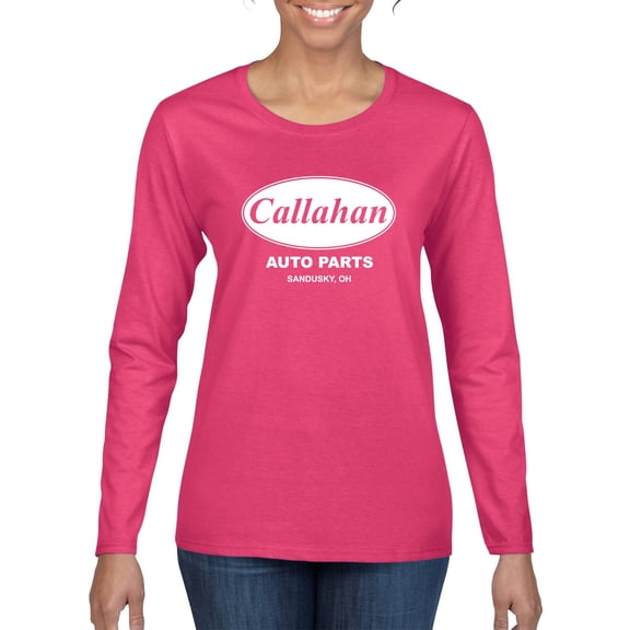 Wild Bobby, Callahan Auto Parts Sandusky Ohio Retro 90s Funny Tommy Boy, Pop Culture, Women Graphic Long Sleeve Tee, Fuschia, Medium