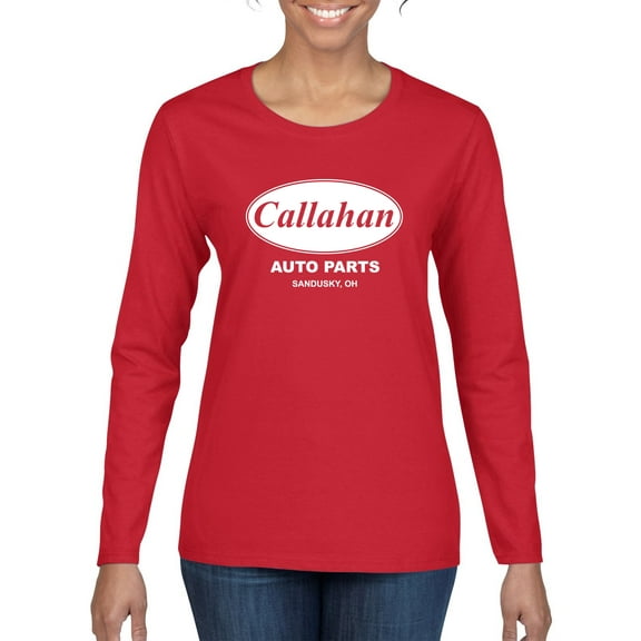 Wild Bobby, Callahan Auto Parts Sandusky Ohio Retro 90s Funny Tommy Boy, Pop Culture, Women Graphic Long Sleeve Tee, Red, Large
