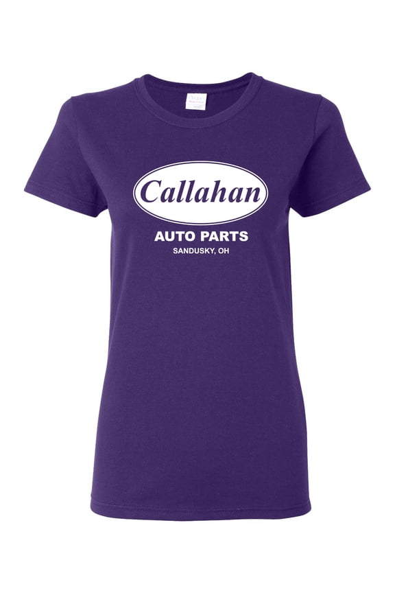 , Callahan Auto Parts Sandusky Ohio Retro 90s Funny Tommy Boy, Pop Culture, Women Graphic Tee, Purple, Large
