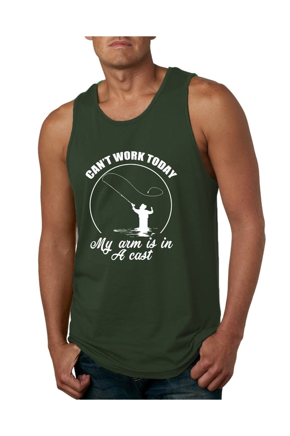 , Can't Work Today My Arm Is In A Cast, Fishing, Men Graphic Tank Top, Forest Green, XX-Large