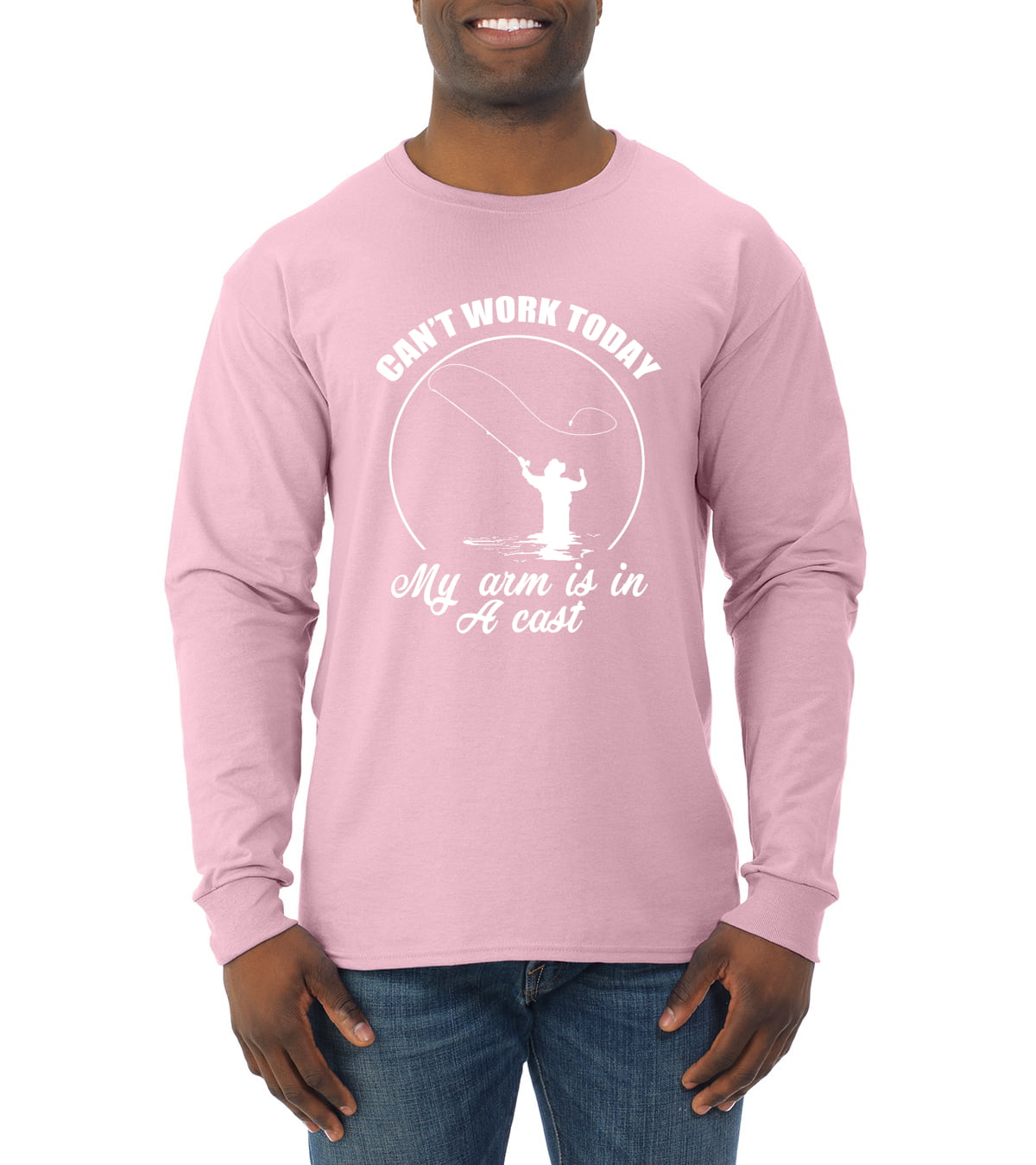Wild Bobby, Can't Work Today My Arm Is In A Cast, Fishing, Men Long Sleeve  Shirt, Charcoal, Large