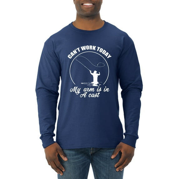 Wild Bobby, Can't Work Today My Arm Is In A Cast, Fishing, Men Long Sleeve Shirt, Navy, 3X-Large