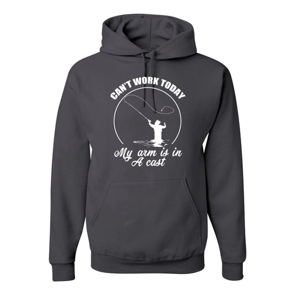 Wild Bobby, Can't Work Today My Arm Is In A Cast, Fishing, Unisex Graphic Hoodie Sweatshirt, Charcoal, Small