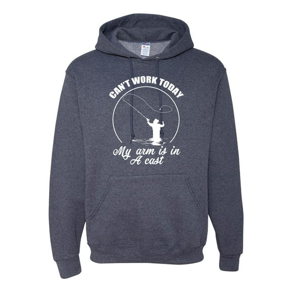 Wild Bobby, Can't Work Today My Arm Is In A Cast, Fishing, Unisex Graphic Hoodie Sweatshirt, Vintage Heather Navy, 3X-Large