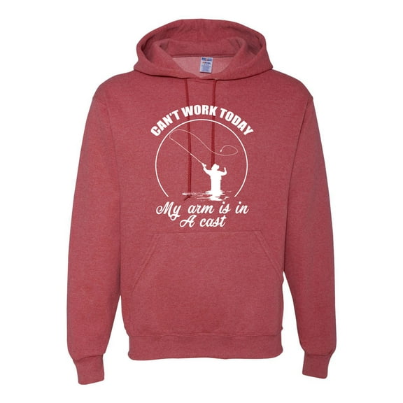 Wild Bobby, Can't Work Today My Arm Is In A Cast, Fishing, Unisex Graphic Hoodie Sweatshirt, Vintage Heather Red, XX-Large
