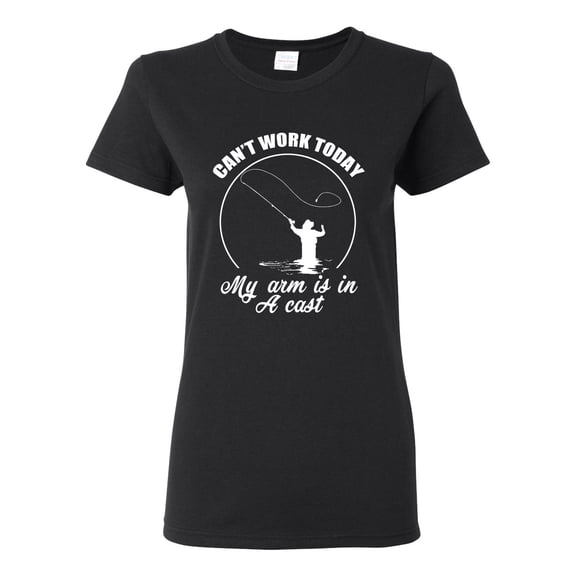 Wild Bobby, Can't Work Today My Arm Is In A Cast, Fishing, Women Graphic Tee, Black, Small