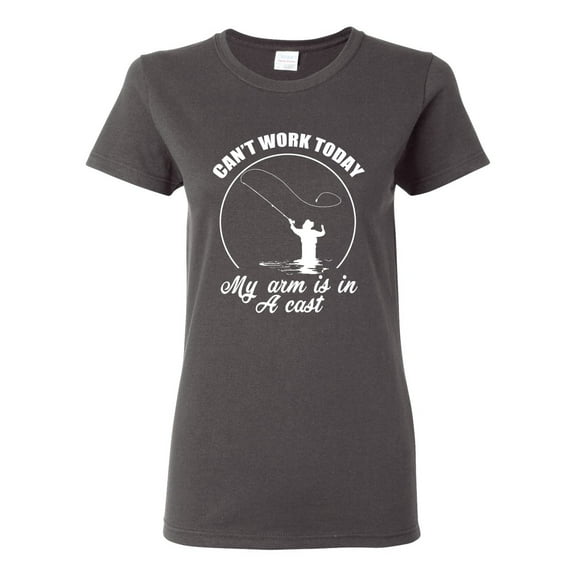 Wild Bobby, Can't Work Today My Arm Is In A Cast, Fishing, Women Graphic Tee, Charcoal, X-Large