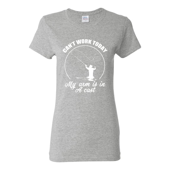 Wild Bobby, Can't Work Today My Arm Is In A Cast, Fishing, Women Graphic Tee, Heather Grey, X-Large
