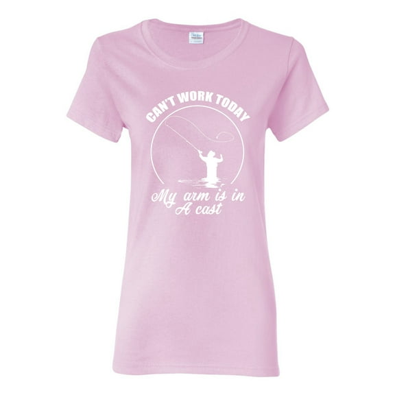 Wild Bobby, Can't Work Today My Arm Is In A Cast, Fishing, Women Graphic Tee, Light Pink, 3X-Large