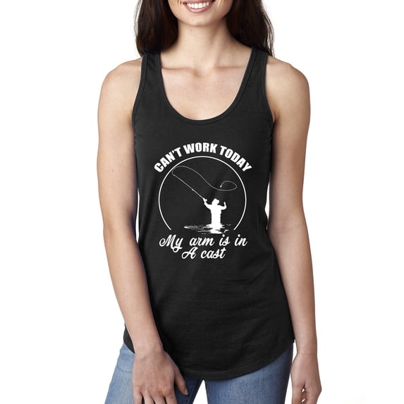 Wild Bobby, Can't Work Today My Arm Is In A Cast, Fishing, Women Racerback Tank Top, Black, Medium