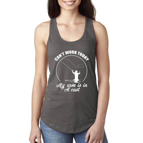 Wild Bobby, Can't Work Today My Arm Is In A Cast, Fishing, Women Racerback Tank Top, Dark Grey, Large
