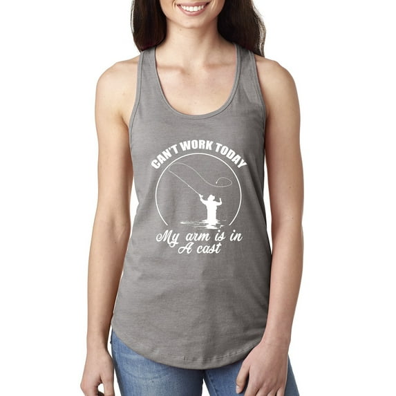 Wild Bobby, Can't Work Today My Arm Is In A Cast, Fishing, Women Racerback Tank Top, Heather Grey, X-Large