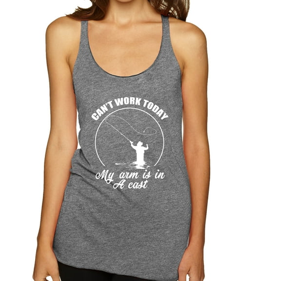 Wild Bobby, Can't Work Today My Arm Is In A Cast, Fishing, Women Tri-Blend Racerback Tank Top, Premium Heather, X-Large