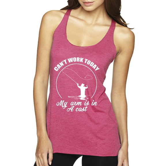 Wild Bobby, Can't Work Today My Arm Is In A Cast, Fishing, Women Tri-Blend Racerback Tank Top, Vintage Pink, Medium