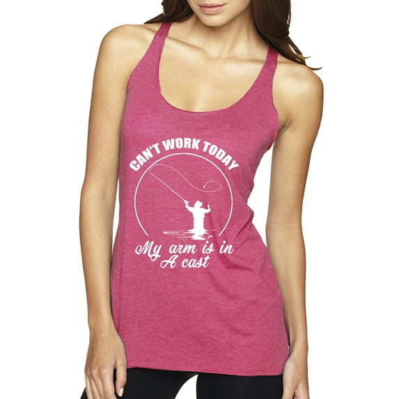 Wild Bobby, Can't Work Today My Arm Is In A Cast, Fishing, Women Tri-Blend Racerback Tank Top, Vintage Pink, Small