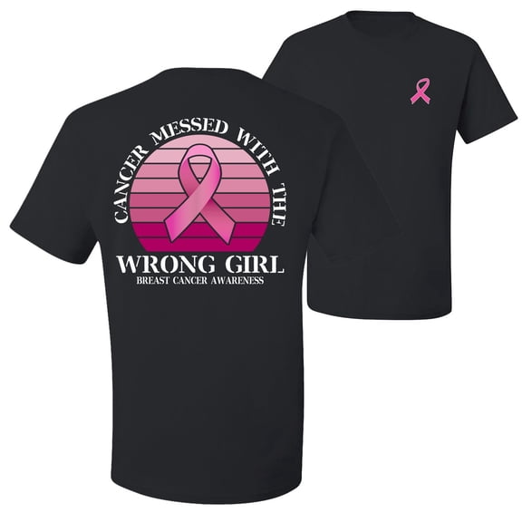 Wild Bobby Cancer Messed With the Wrong Girl Breast Cancer Awareness Front and Back Men's T-Shirt, Black, 5X-Large