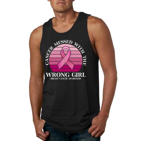 Wild Bobby Cancer Messed With the Wrong Girl Breast Cancer Awareness Men Tank Top, Black, Small