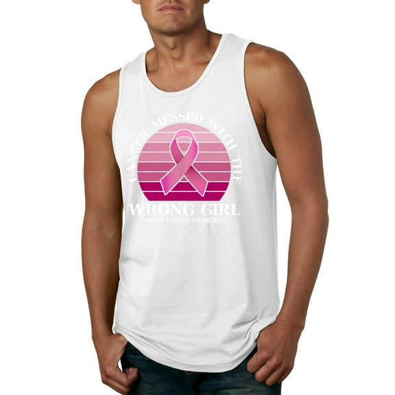 Wild Bobby Cancer Messed With the Wrong Girl Breast Cancer Awareness Men Tank Top, White, Small
