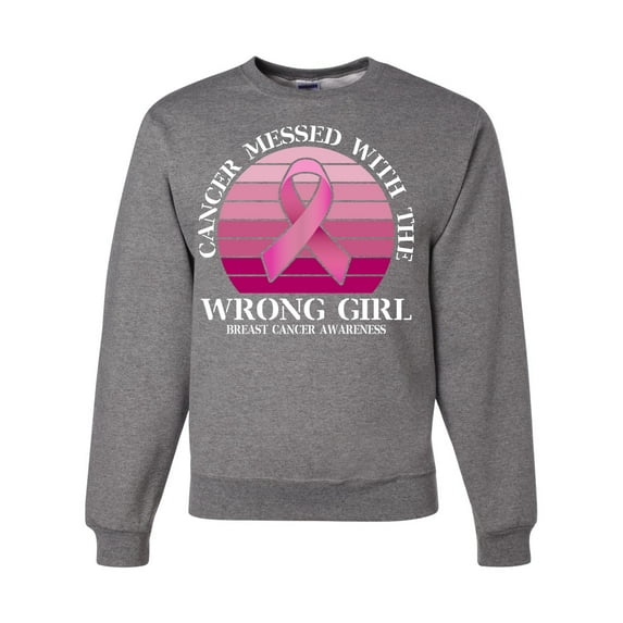Wild Bobby Cancer Messed With the Wrong Girl Breast Cancer Awareness Unisex Crewneck Sweatshirt, Heather Grey, XX-Large