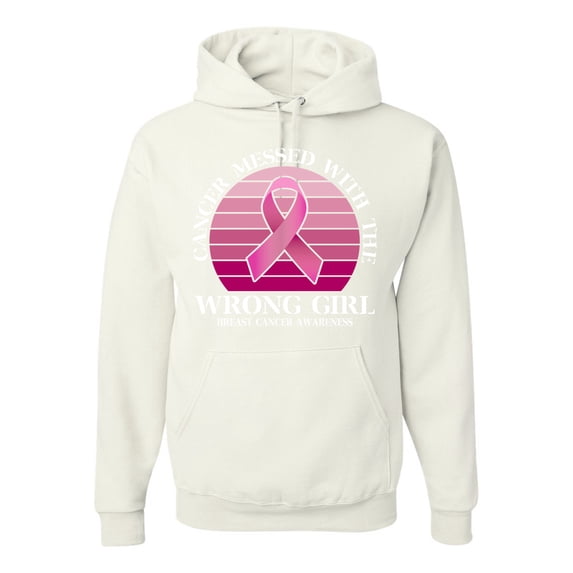 Wild Bobby Cancer Messed With the Wrong Girl Breast Cancer Awareness Unisex Hoodie Sweatshirt, White, X-Large