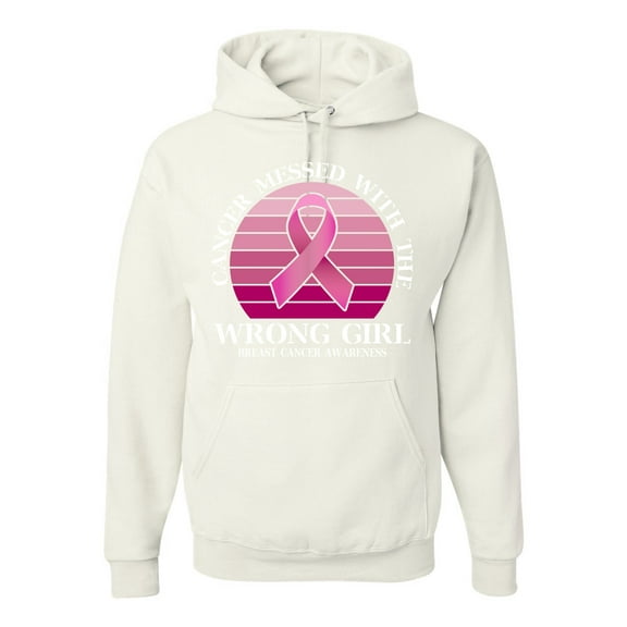 Wild Bobby Cancer Messed With the Wrong Girl Breast Cancer Awareness Unisex Hoodie Sweatshirt, White, XX-Large