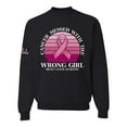 thumbnail image 1 of Wild Bobby Cancer Messed With the Wrong Girl US Flag Breast Cancer Awareness Unisex Crewneck Sweatshirt, Black, Small, 1 of 5
