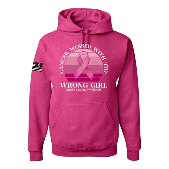 Wild Bobby Cancer Messed With the Wrong Girl US Flag Breast Cancer Awareness Unisex Hoodie Sweatshirt, Fuschia, Medium