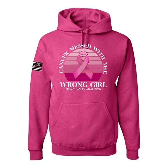 Wild Bobby Cancer Messed With the Wrong Girl US Flag Breast Cancer Awareness Unisex Hoodie Sweatshirt, Fuschia, Small