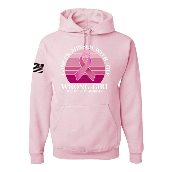 Wild Bobby Cancer Messed With the Wrong Girl US Flag Breast Cancer Awareness Unisex Hoodie Sweatshirt, Light Pink, X-Large