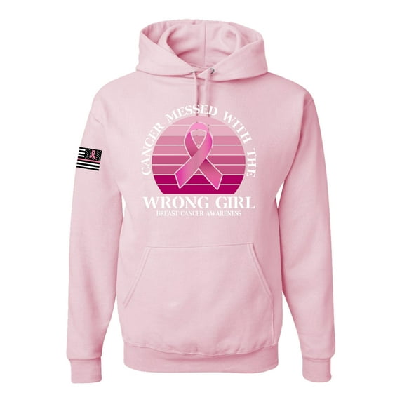 Wild Bobby Cancer Messed With the Wrong Girl US Flag Breast Cancer Awareness Unisex Hoodie Sweatshirt, Light Pink, XX-Large