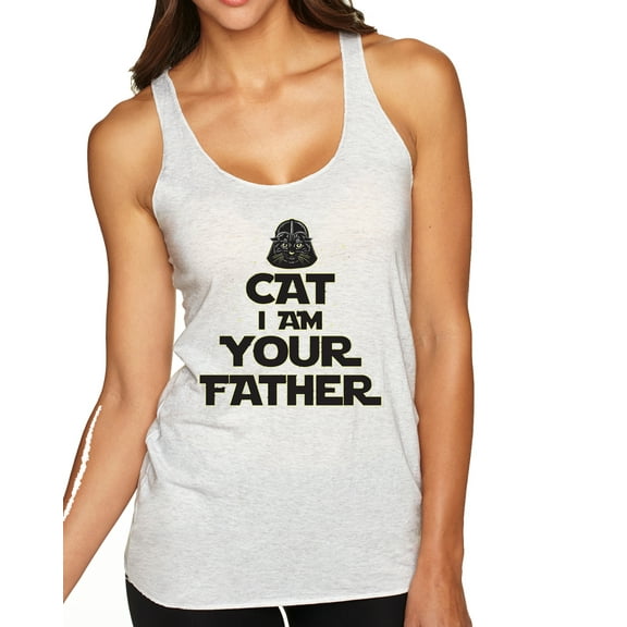 Wild Bobby, Cat I Am Your Father Cat Lover Tri-Blend Racerback Tank Top, Heather White, Small