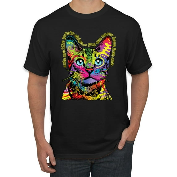 Cats Are Like Potato Chips Colorful Rainbow Cat Animal Lover Men's Graphic T-Shirt, Black, X-Large