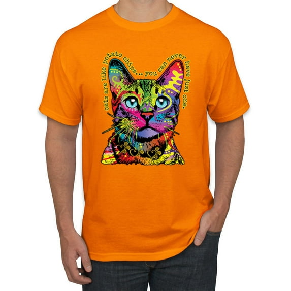 Cats Are Like Potato Chips Colorful Rainbow Cat Animal Lover Men's Graphic T-Shirt, Orange, 4XL
