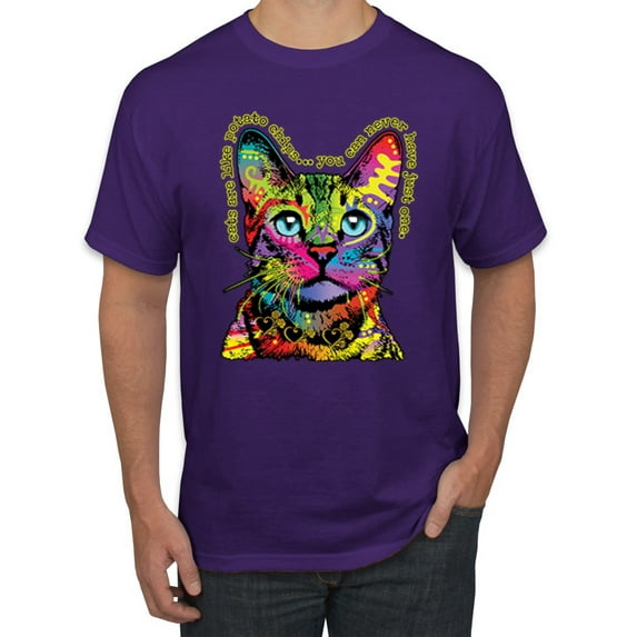 Cats Are Like Potato Chips Colorful Rainbow Cat Animal Lover Men's Graphic T-Shirt, Purple, 5XL