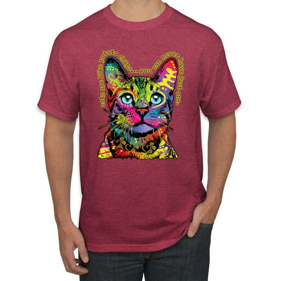Cats Are Like Potato Chips Colorful Rainbow Cat Animal Lover Men's Graphic T-Shirt, Vintage Heather Red, 4XL