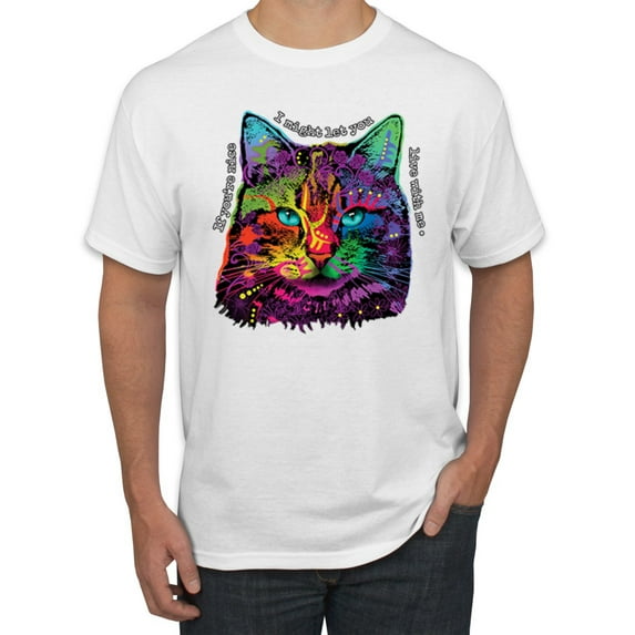 Wild Bobby, Cats Are Like Potato Chips Colorful Rainbow Cat Animal Lover Men's Graphic T-Shirt, White, Large