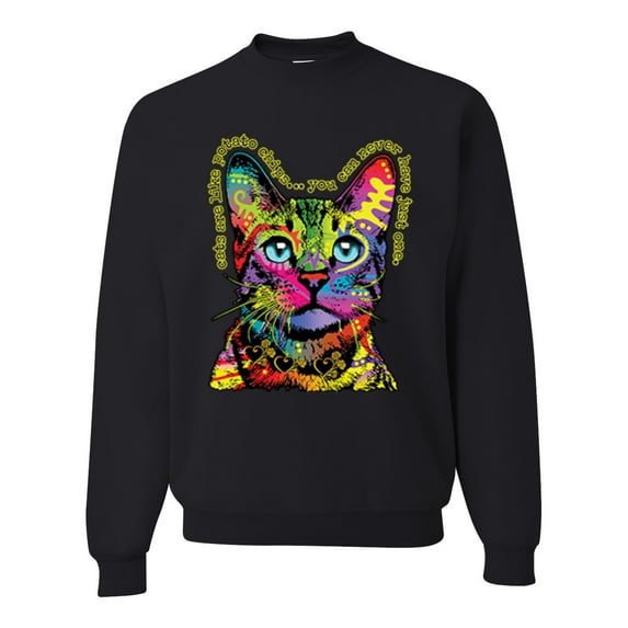 Cats Are Like Potato Chips Colorful Rainbow Cat Animal Lover Unisex Crewneck Graphic Sweatshirt, Black, 3XL