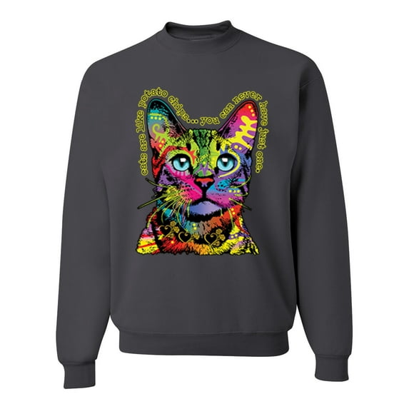 Cats Are Like Potato Chips Colorful Rainbow Cat Animal Lover Unisex Crewneck Graphic Sweatshirt, Charcoal, Medium