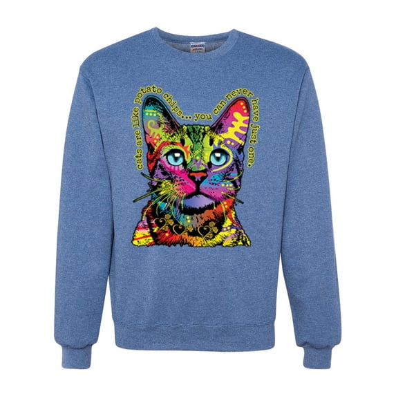 Cats Are Like Potato Chips Colorful Rainbow Cat Animal Lover Unisex Crewneck Graphic Sweatshirt, Vintage Heather Blue, Small