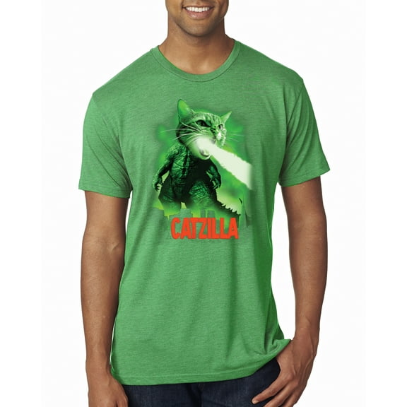 Wild Bobby, Catzilla Parody Taking Over City | Mens Cat Lover Premium Tri Blend T-Shirt, Envy, 2XL