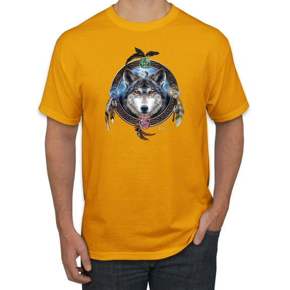 Wild Bobby, Celtic Wolf, Animal Lover, Men Graphic Tees, Gold, Large