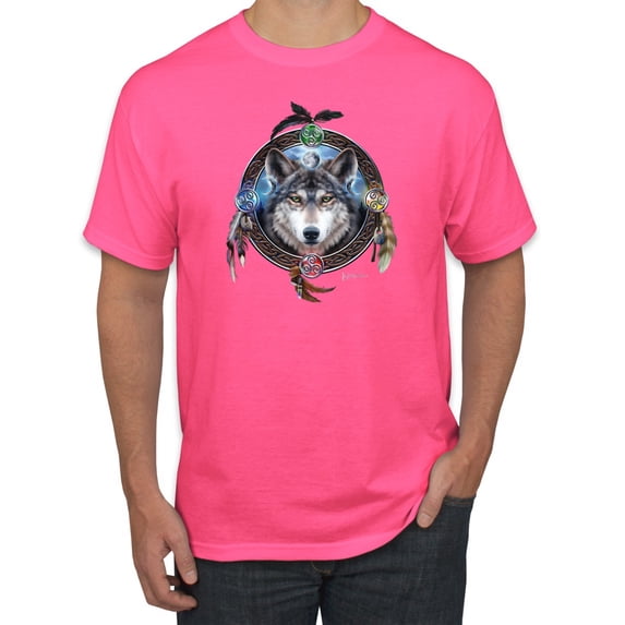 Wild Bobby, Celtic Wolf, Animal Lover, Men Graphic Tees, Neon Pink, 2XL