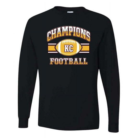 Wild Bobby Champions Kansas Football Fan Sports Men Long Sleeve Shirt, Black, Small