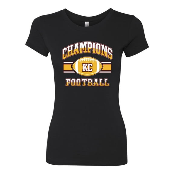 Wild Bobby Champions Kansas Football Fan Sports Women Slim Fit Junior Tee, Black, X-Large