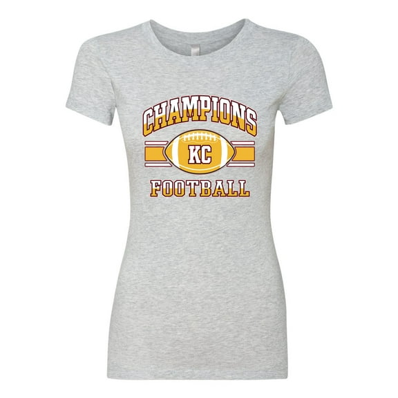 Wild Bobby Champions Kansas Football Fan Sports Women Slim Fit Junior Tee, Heather Grey, Medium
