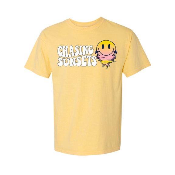 Wild Bobby Chasing Sunsets Streetwear Garment-Dyed Washed Look Short Sleeve T-Shirt