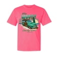 thumbnail image 1 of Wild Bobby, Chasing Waves Since 1946, Cars and Trucks, Garment-Dyed Washed Look Short Sleeve Tees, Neon Pink, 2XL, 1 of 3