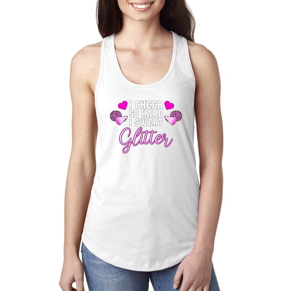 Wild Bobby, Cheer So Hard I Sweat Glitter Cheerleading Gift Team Squad, Pop Culture, Women Racerback Tank Top, White, X-Large