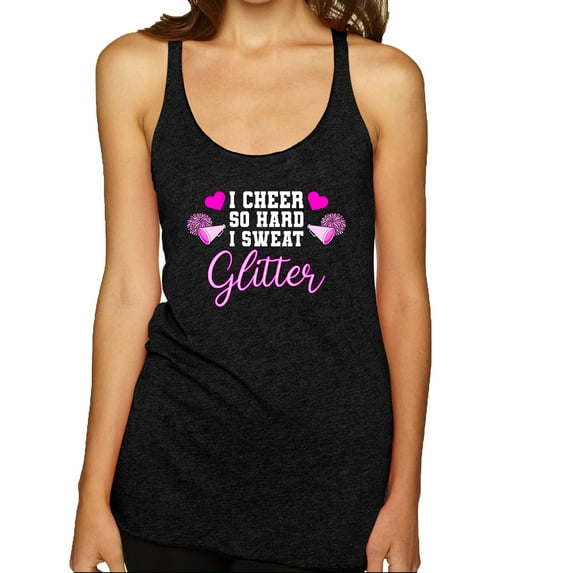 Wild Bobby, Cheer So Hard I Sweat Glitter Cheerleading Gift Team Squad, Pop Culture, Women Tri-Blend Racerback Tank Top, Vintage Black, Medium