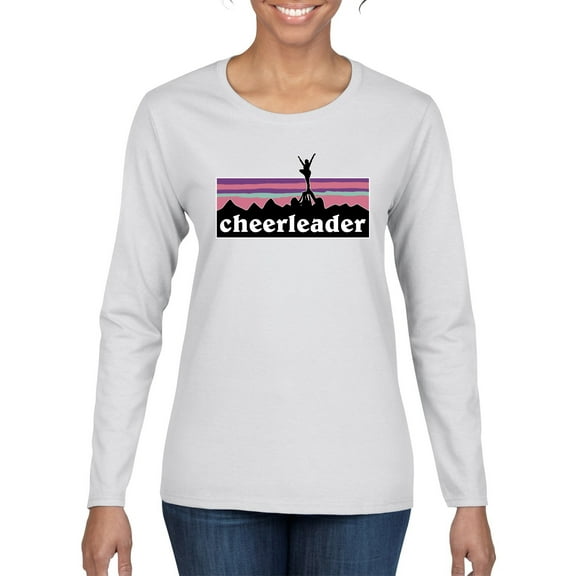 Wild Bobby Cheerleader Silhouette Girl Sports Women Graphic Long Sleeve Tee, White, X-Large